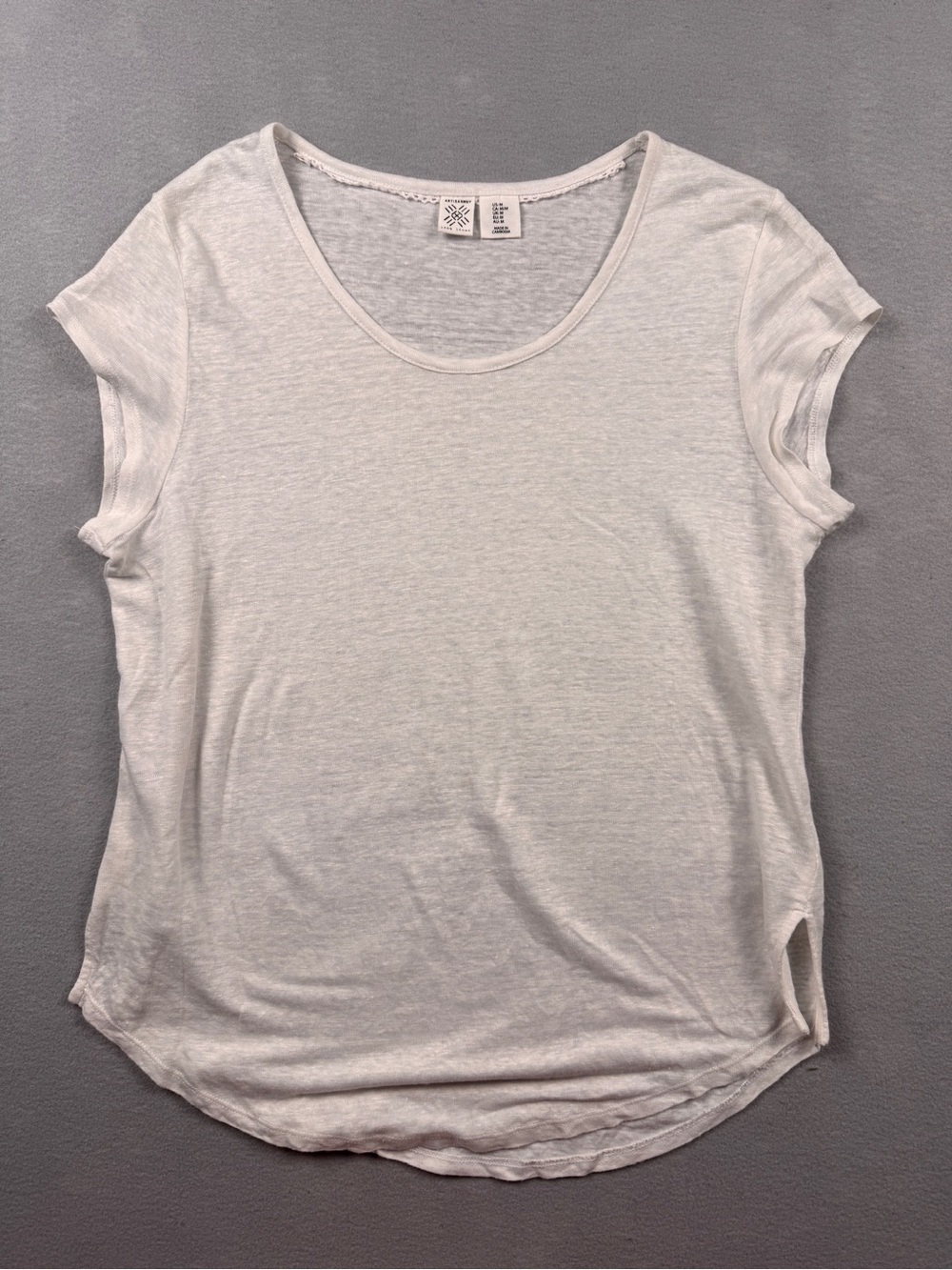 Artisan NY Women's Medium 100% Linen Shirt Top Beachy Boho White Short Sleeve